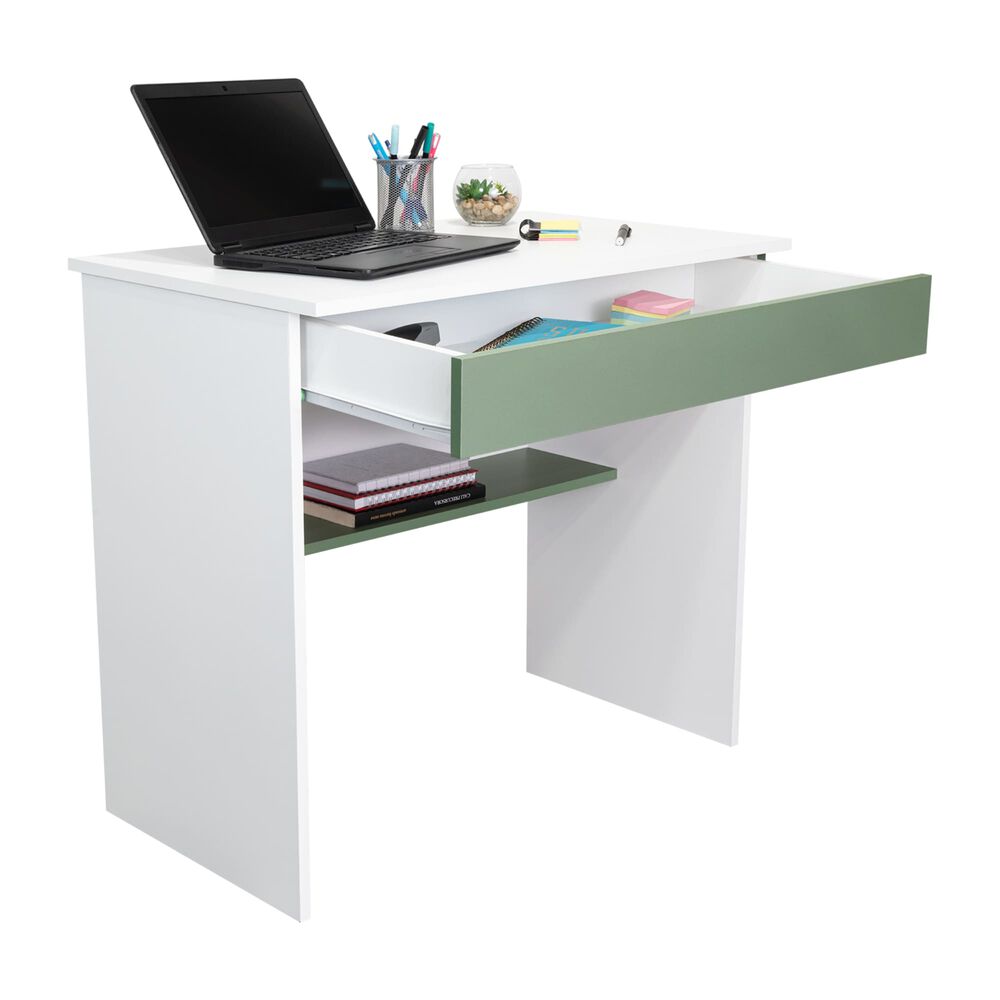 Escritorio Con 1 Cajon 73x80x49,8 Cm Blanco Y Aguamarina image number 2.0