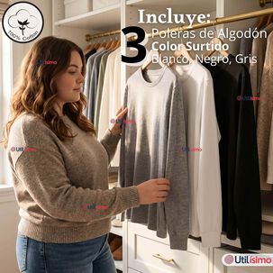Pack 3 Camisetas Poleras Algod&oacute;n Manga Larga Cuello Redondo Primera Capa Mujer