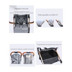 Coche De Paseo Aluminio Con Accesorios Lubabycas Negro