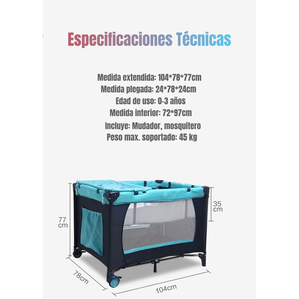 Cuna Corral Con Mudador Mosquitero Colch&oacute;n Azul Lubabycas image number 3.0