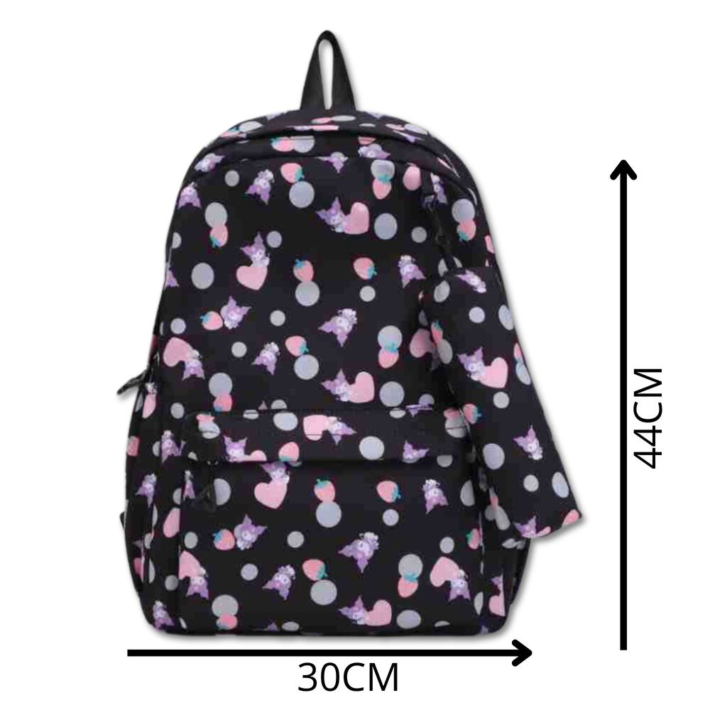 Mochila Kuromi Bolso Escolar Juvenil Sanrio Estilo Kawaii Black Pink image number 2.0