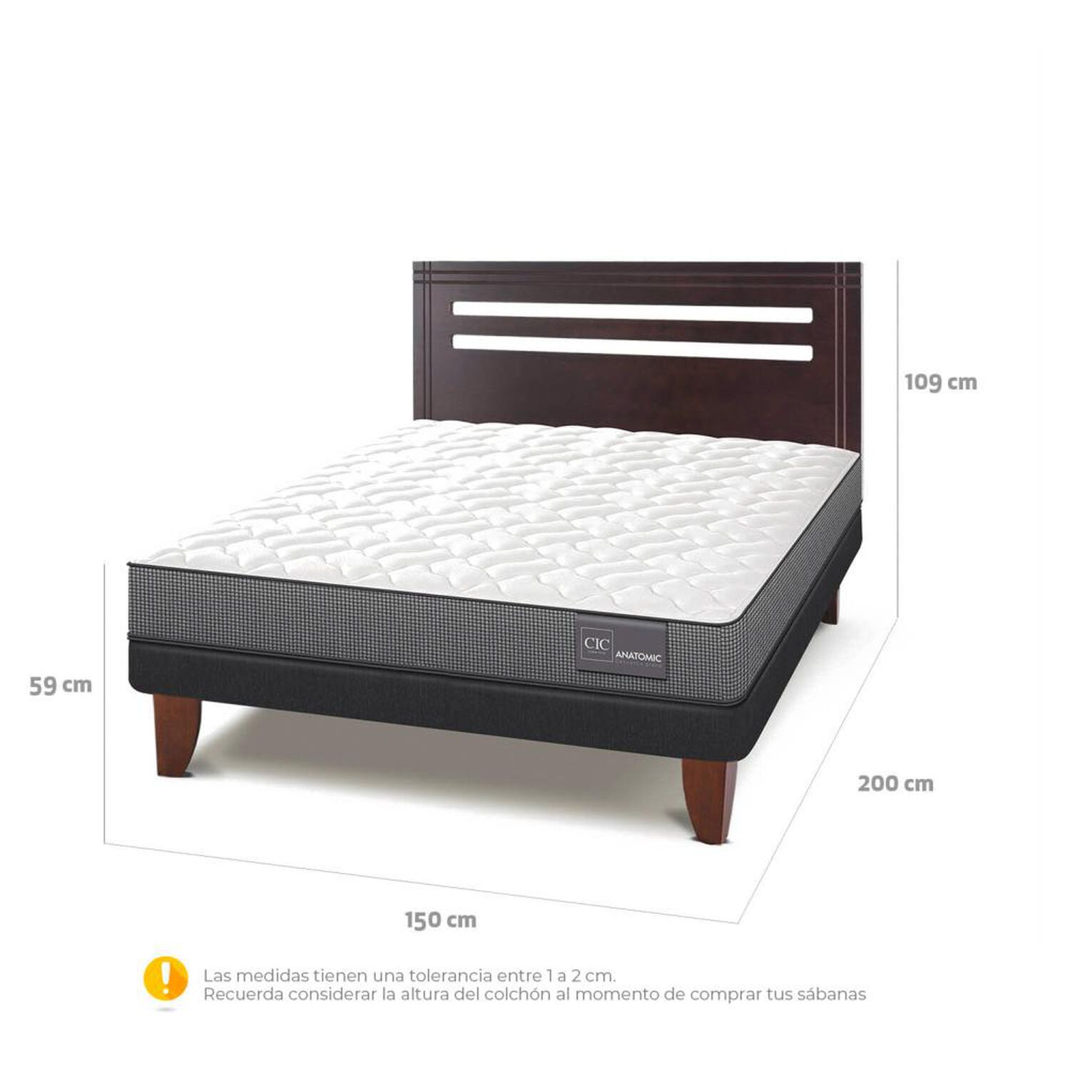 Cama Europea Cic Anatomic / 2 Plazas / Base Normal + Respaldo image number 3.0