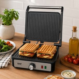 Tostador Panini Plancha Parrillera 2000w Con Grill Color Cromo Con Negro