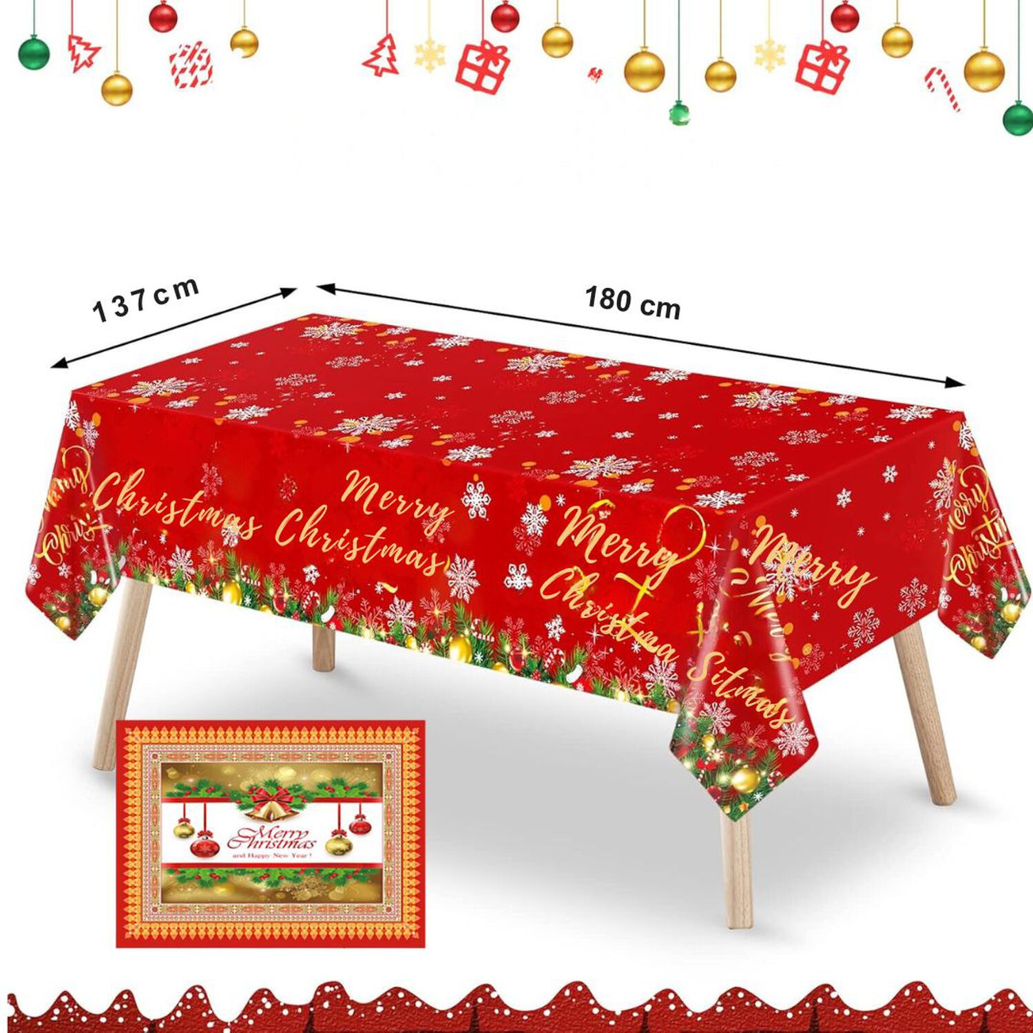 Mantel Navidad Merry Christmas Dorado Poli&eacute;ster 137x180 Cm image number 3.0