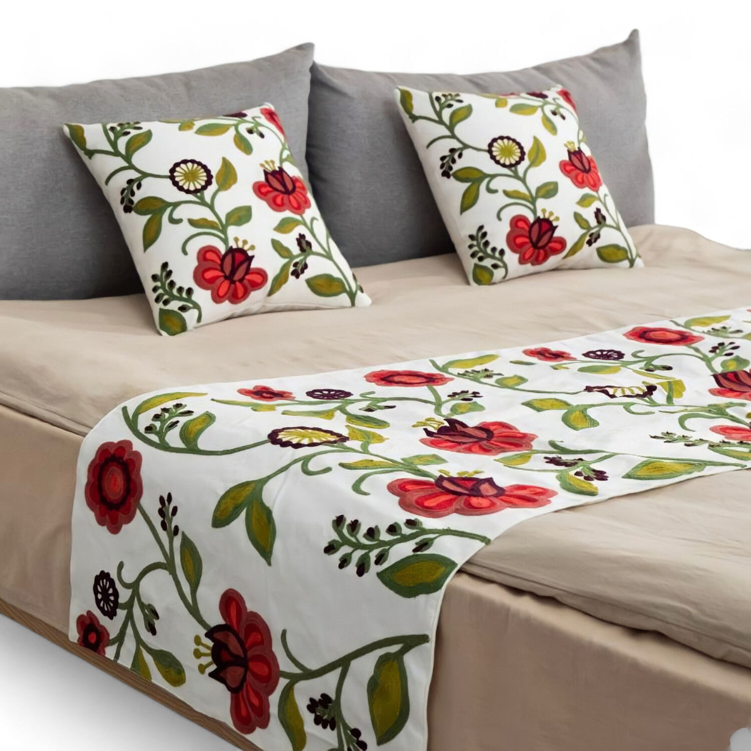  Piecera Bordada 210cm X 70cm + 2 Fundas 45cm X 45cm Para Cama De 2 Plazas O King - Pb4-1 image number 0.0