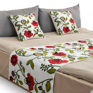  Piecera Bordada 210cm X 70cm + 2 Fundas 45cm X 45cm Para Cama De 2 Plazas O King - Pb4-1