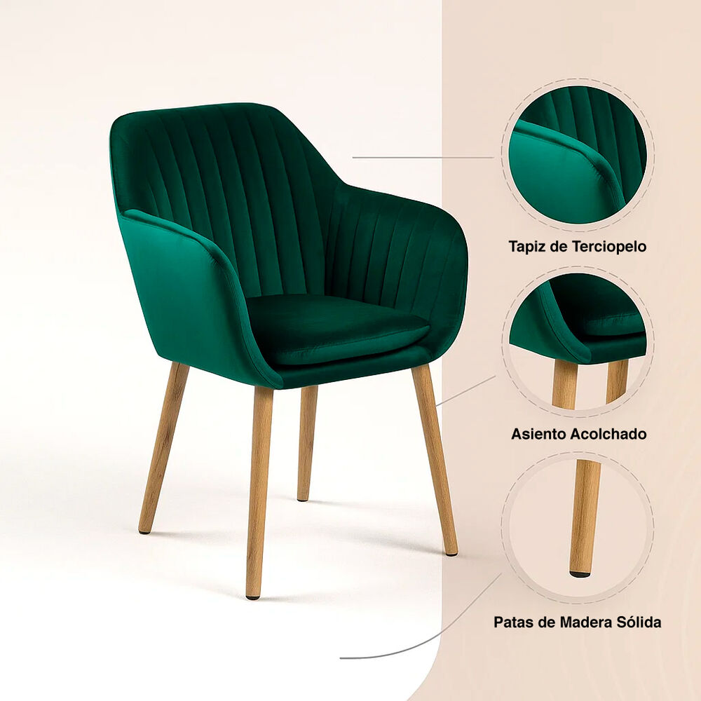 Pack De 2 Butacas Sitiales Poltrona Diamante Terciopelo - Verde image number 4.0
