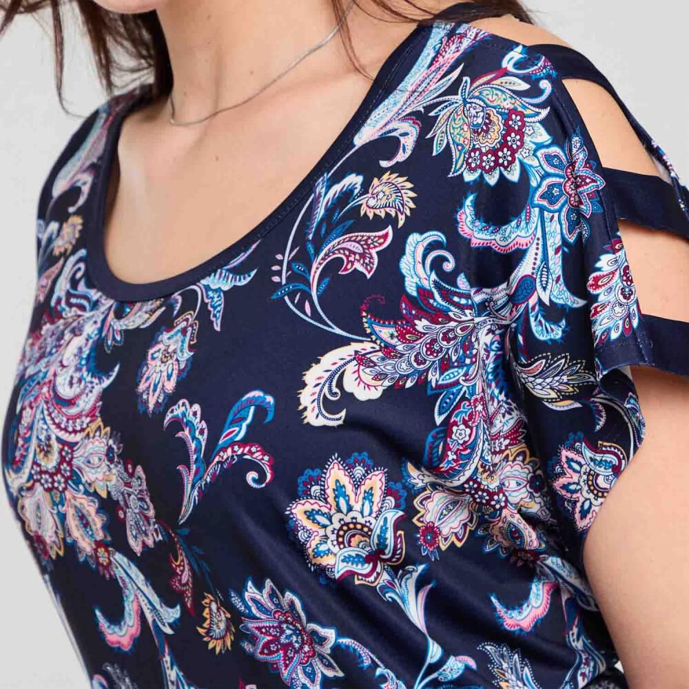 Polera Full Print Manga Corta Cuello Redondo Mujer Sexy Large image number 4.0
