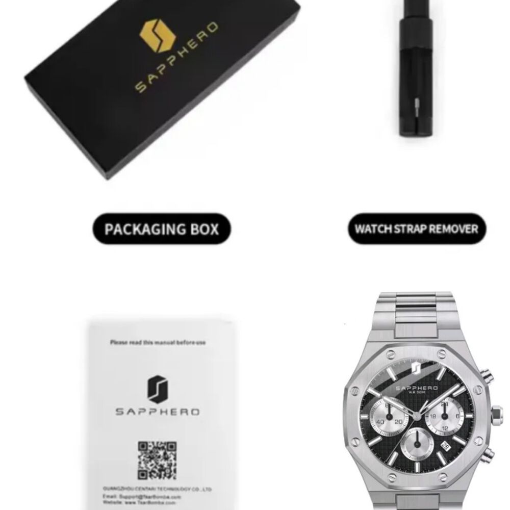 Reloj Sapphero Hombre Cronografo Acero Inoxidable Cuarzo image number 4.0