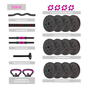 Set Mancuernas 20 Kg 5 En 1 Barra Z Extensor Rojo