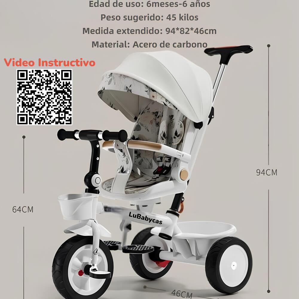 Triciclo Lubabycas 360 Multiposiciones Con Mesita Negro image number 3.0