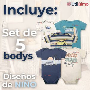 Pack 5 Bodys Niño Manga Corta Tedmimak 100% Algodón Baby On Board