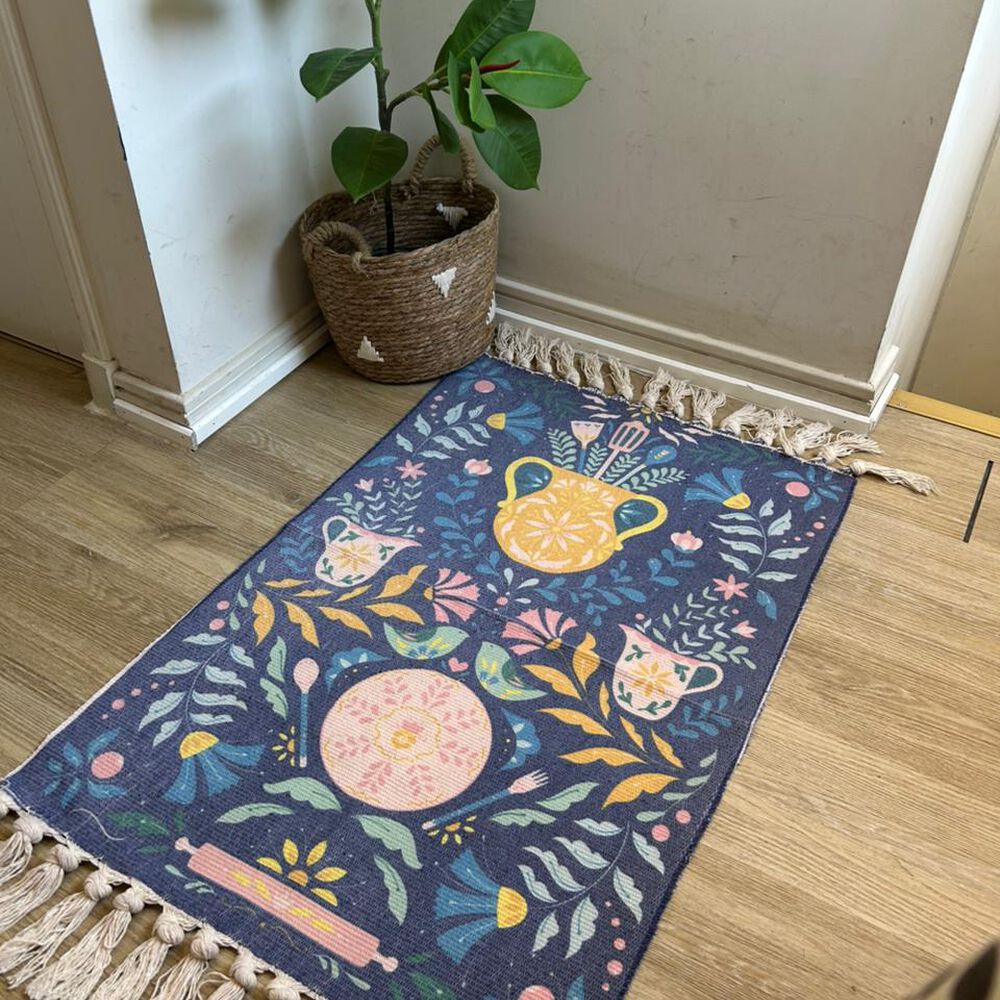 Alfombra Kilim Tejida Azul 60x90cm - Dise&ntilde;o Macetero image number 0.0