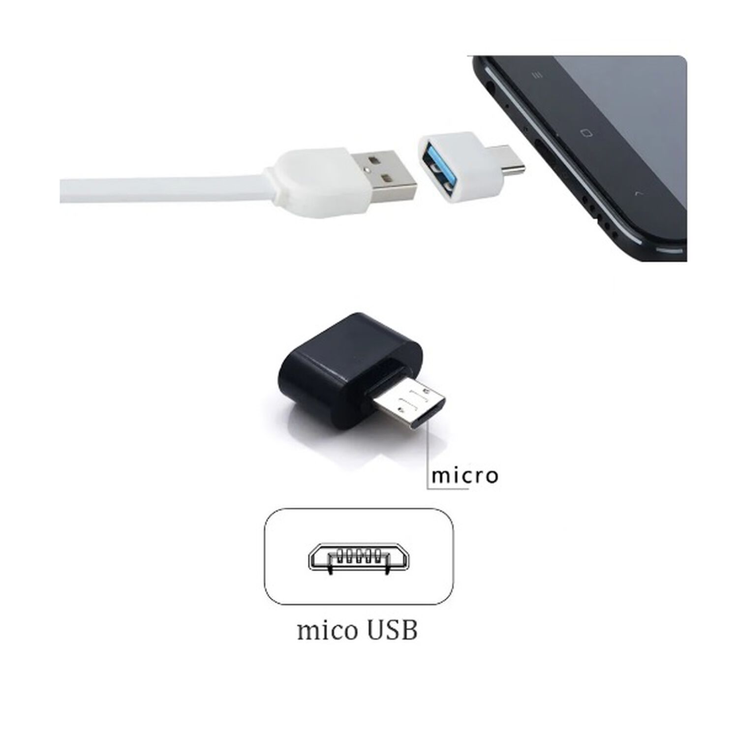 Adaptador Micro Usb A Usb 2.0 Convertidor V8 Macho A Usb Normal Hembra Para Celular, Notebook image number 3.0