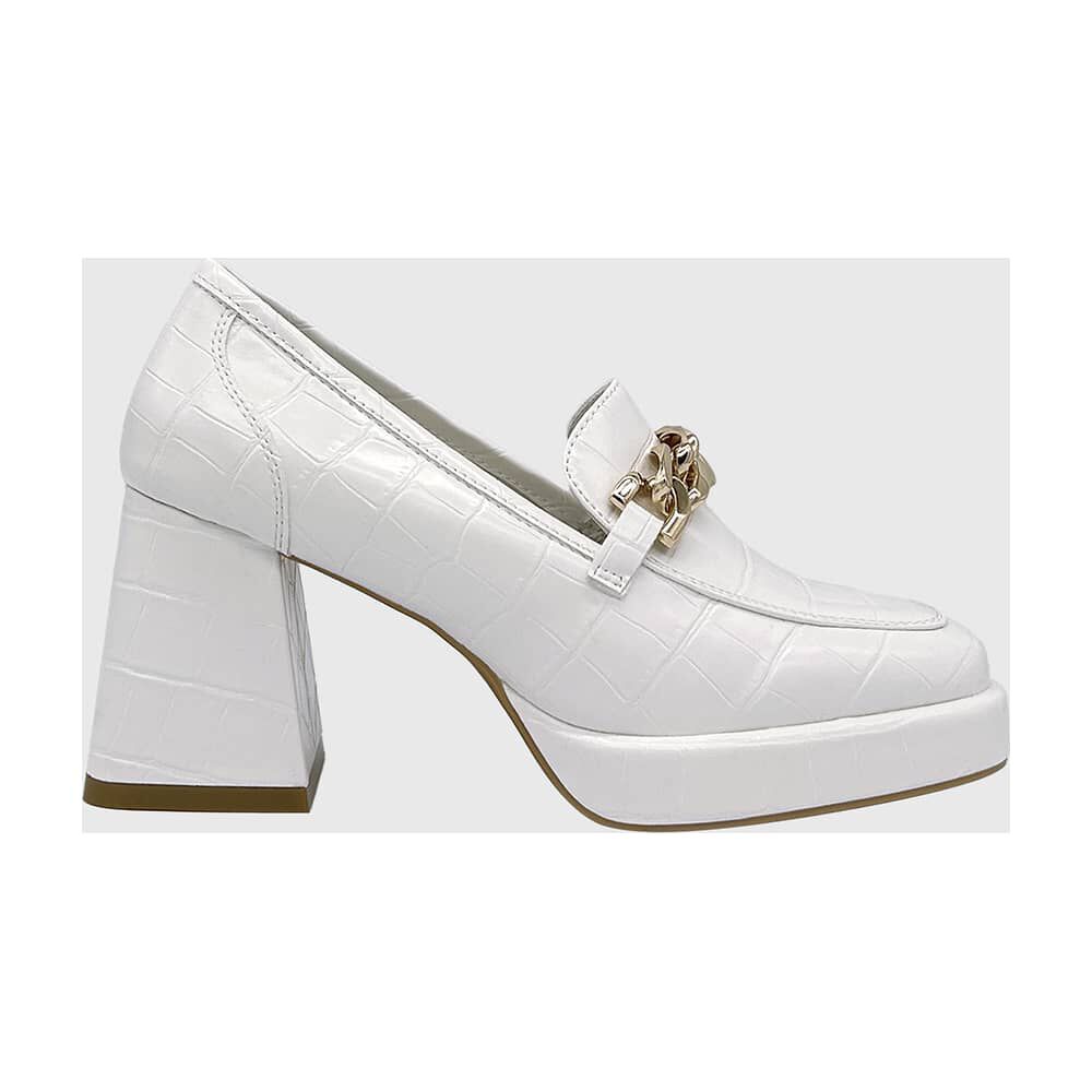 Zapato Para Mujer Con Taco Y Cadena Blanco image number 3.0