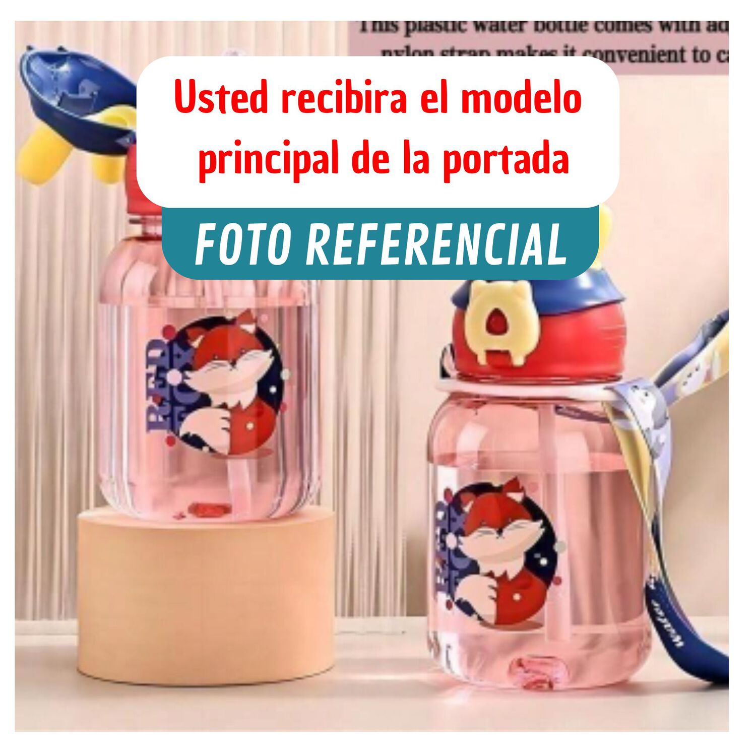 Botella Pl&aacute;stica 600ml Con Bombilla Y Correa Kawai Sin Bpa Ni&ntilde;os Wolf image number 3.0