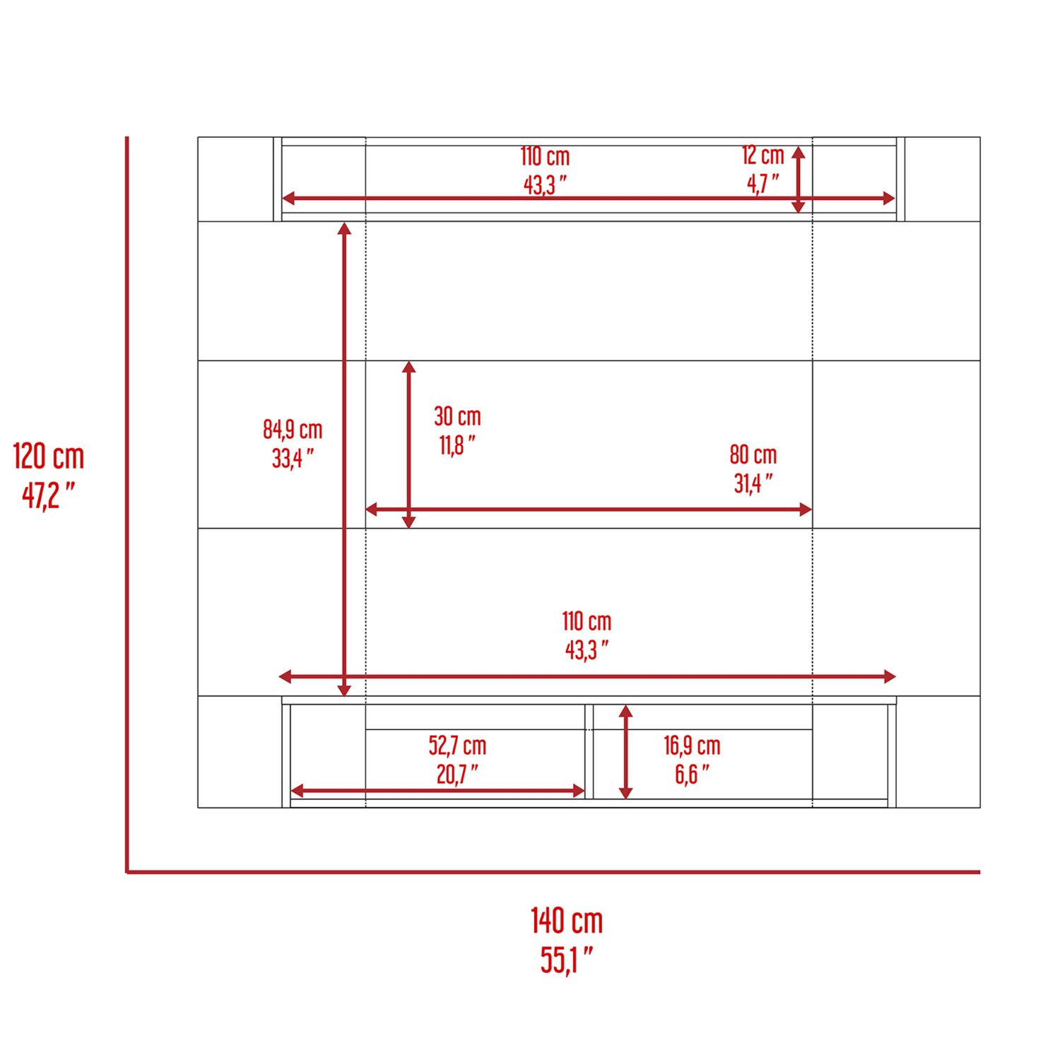 Panel Tv 65" Fm 120x140x31,5 Cm Caf&eacute; Claro Y Gris image number 4.0