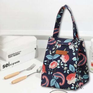 Lonchera T&eacute;rmica Estampada Port&aacute;til Bolsa De Mano Picnic Blue Roses