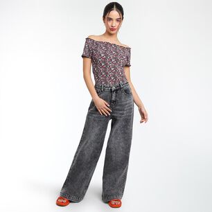 Polera Crop Panal Manga Corta Cuello Recto Mujer Freedom