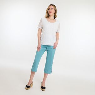 Polera Lace Delantero Manga Corta Cuello Redondo Mujer Geeps