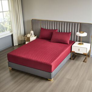 Cubrecolch&oacute;n Impermeable King + 02 Fundas De Almohada Burdeo