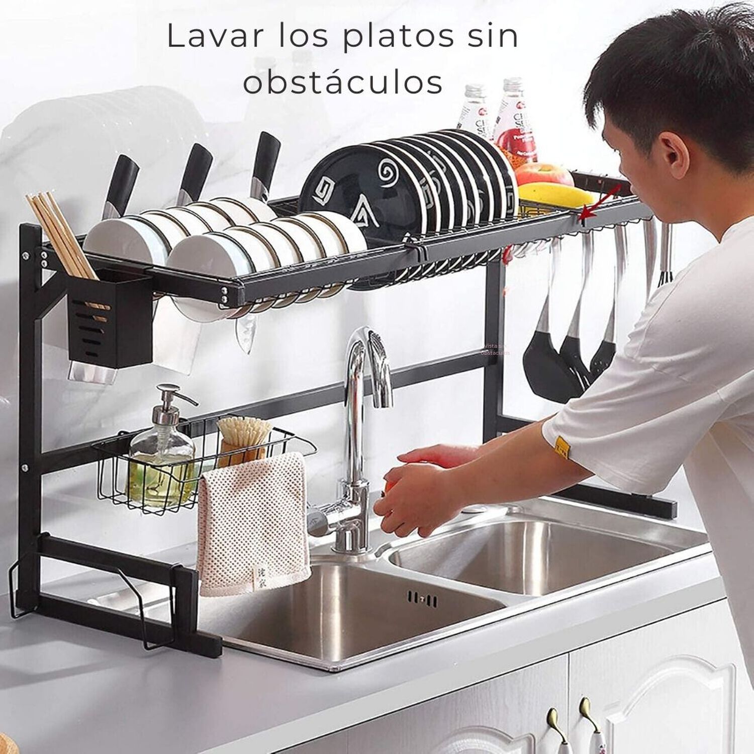 Escurridor De Platos Fregadero 2 Niveles Ajustable Acero Al Carbono Inox image number 4.0