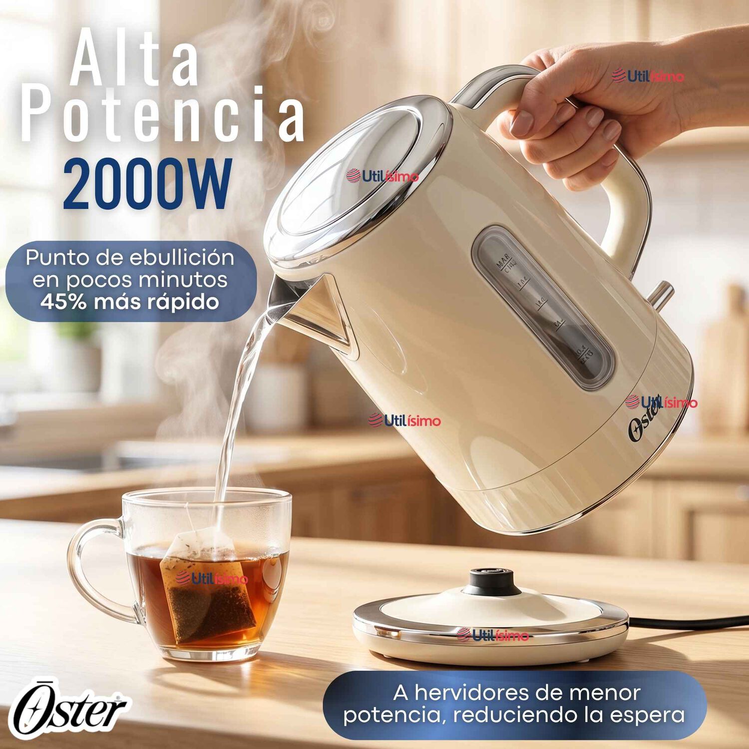 Hervidor El&eacute;ctrico Oster De 1.7 Litros Para T&eacute; Caf&eacute; E Infusiones Bvstkt8107om-052 image number 4.0