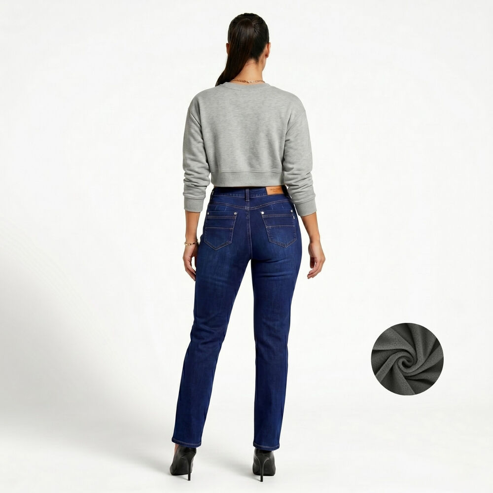 Jeans Pantalon Recto Forro Polar Mujer image number 2.0