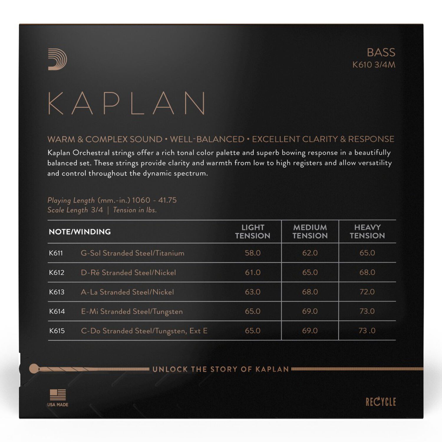 Set Cuerdas Contrabajo A Escala K610 3/4m Kaplan Daddario image number 2.0