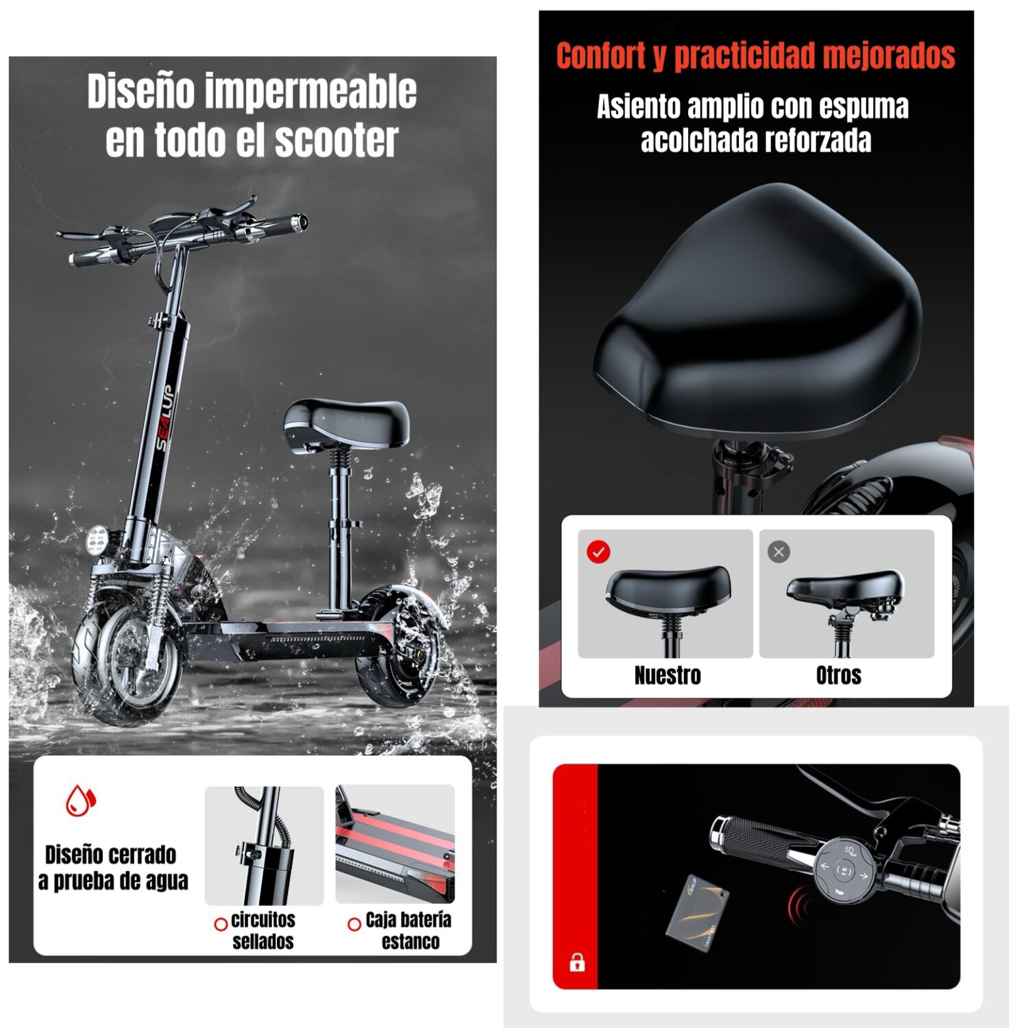 Scooter Adulto El&eacute;ctrico Flash 48v 500w 80km Aluminio Negro image number 3.0