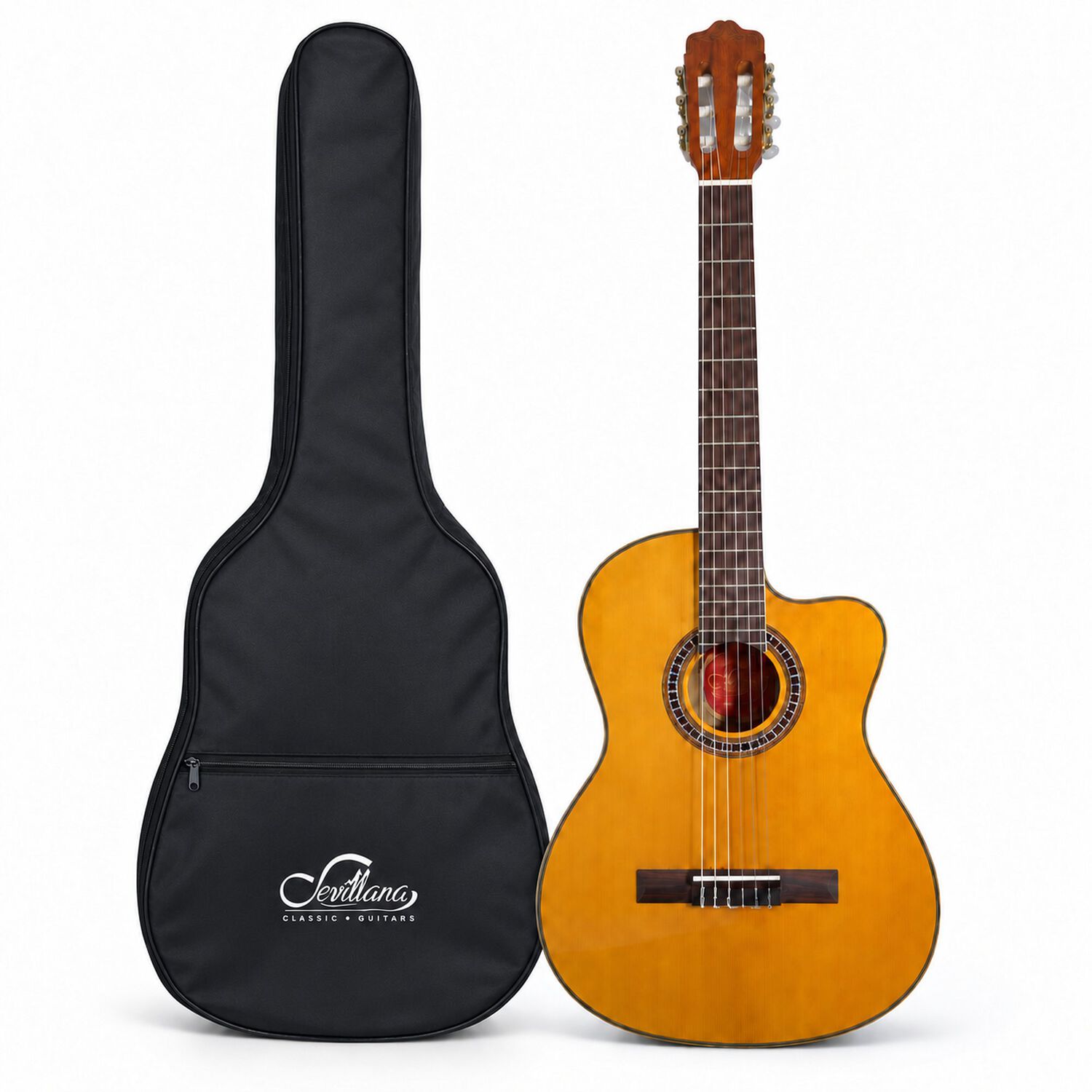 Guitarra Electroac&uacute;stica Sevillana Cutaway Ultra Delgada Natural Con Ecualizador Y Funda image number 6.0