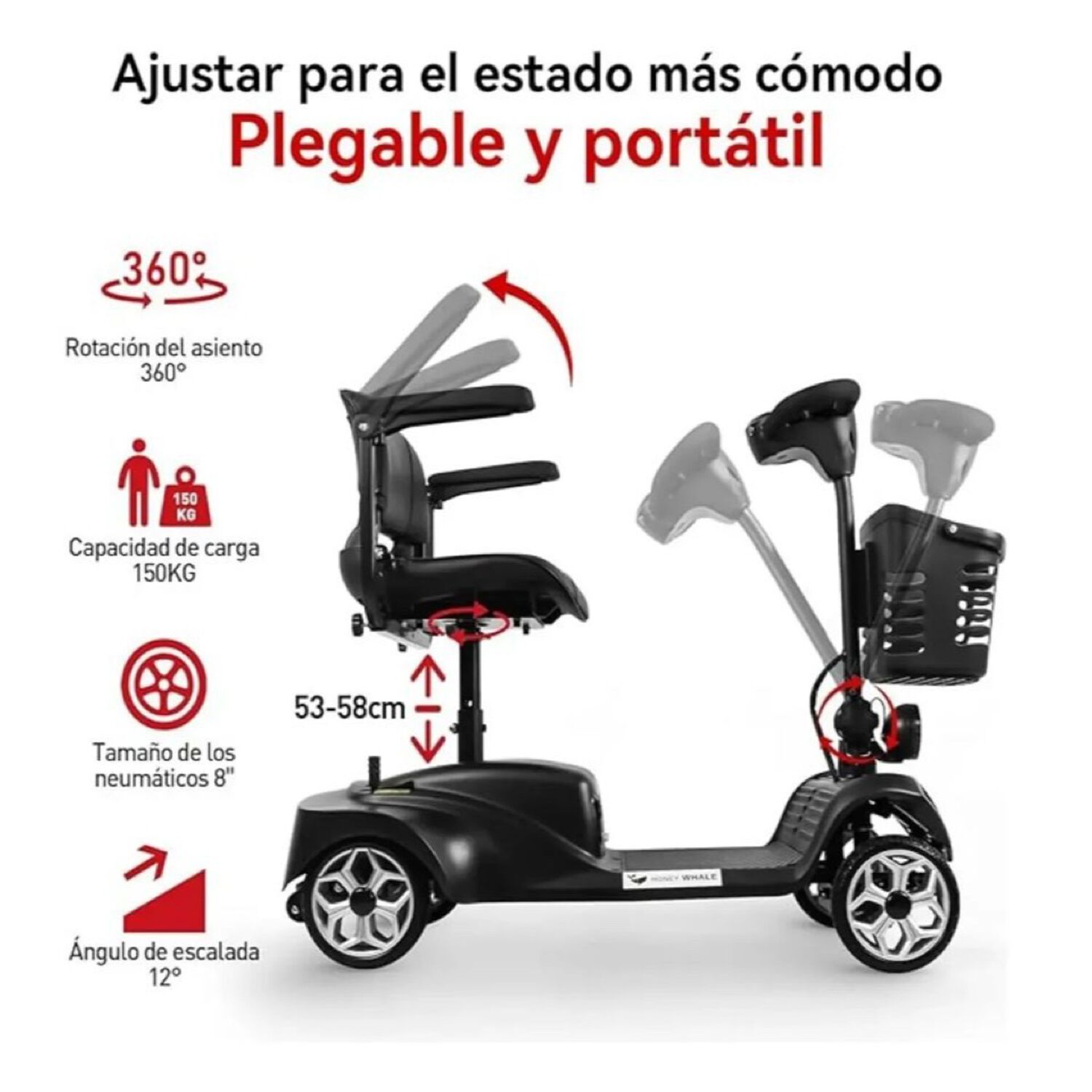 Scooter El&eacute;ctrico Con Asiento Pantalla Lcd Plegable Cuatro Ruedas Asiento 360 Grados Negro image number 2.0