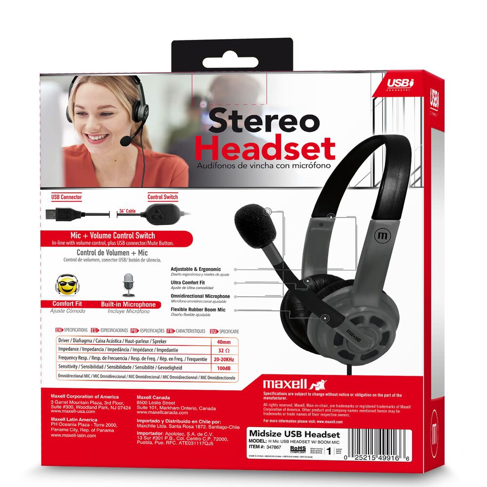 Aud&iacute;fonos Maxell Estereo Con Microfono 1.8mts image number 2.0