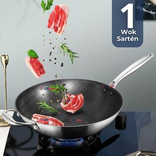 Sart&eacute;n Wok Acero Inoxidable Antiadherente Para Saltear Fre&iacute;r 34cm