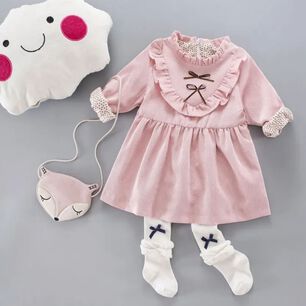 Vestido De Cotel&eacute; Con Bolso Conejo Forrado En Plush Ni&ntilde;a Color Rosa