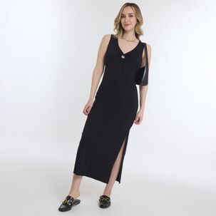 Vestido Largo Estampado Sin Mangas Y Con Aplicación En Escote Mujer Geeps