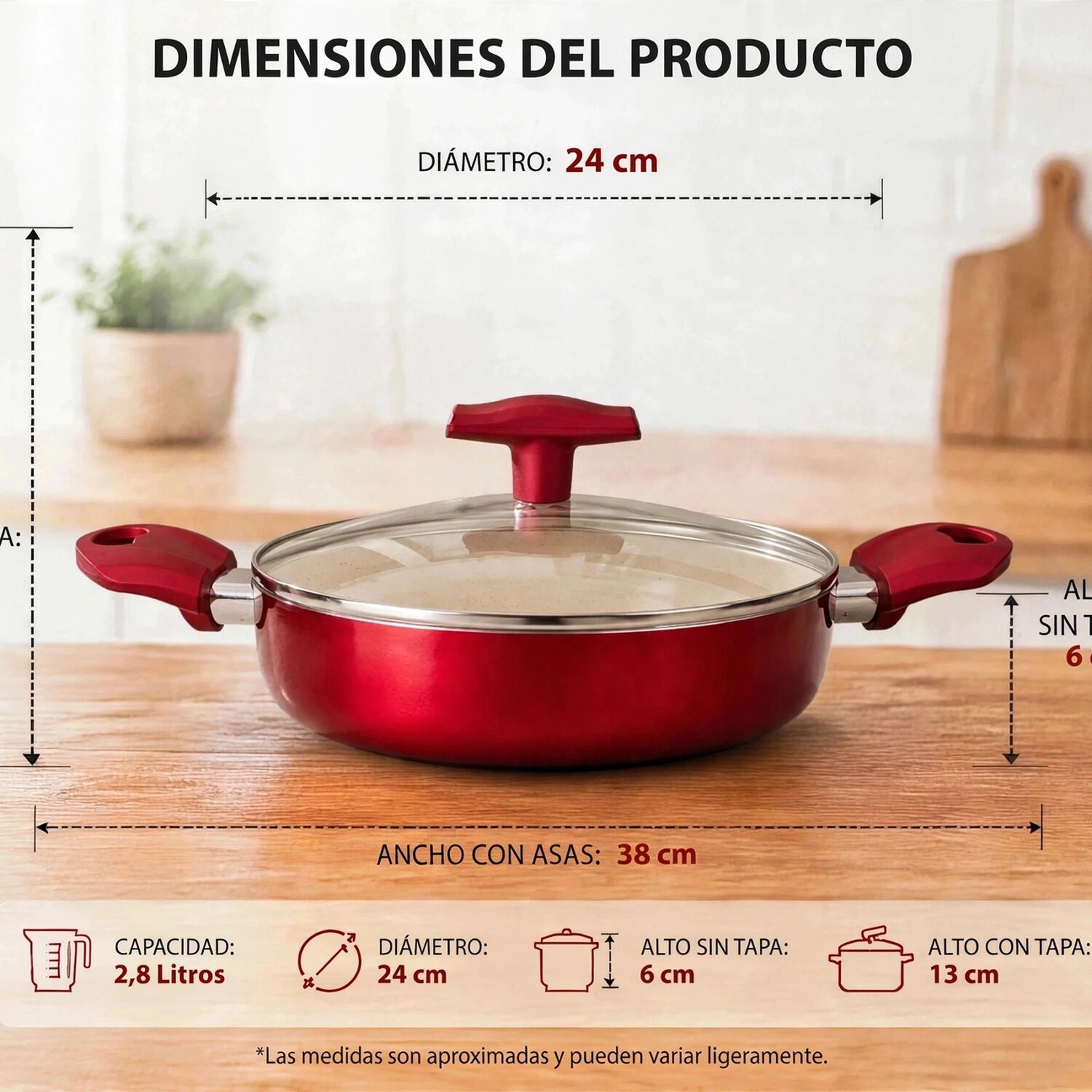 Olla Arrocera Antiadherente De Aluminio 24 Cm 2,8 Lts Con Tapa Modelo Rosso Marca Vitta image number 7.0