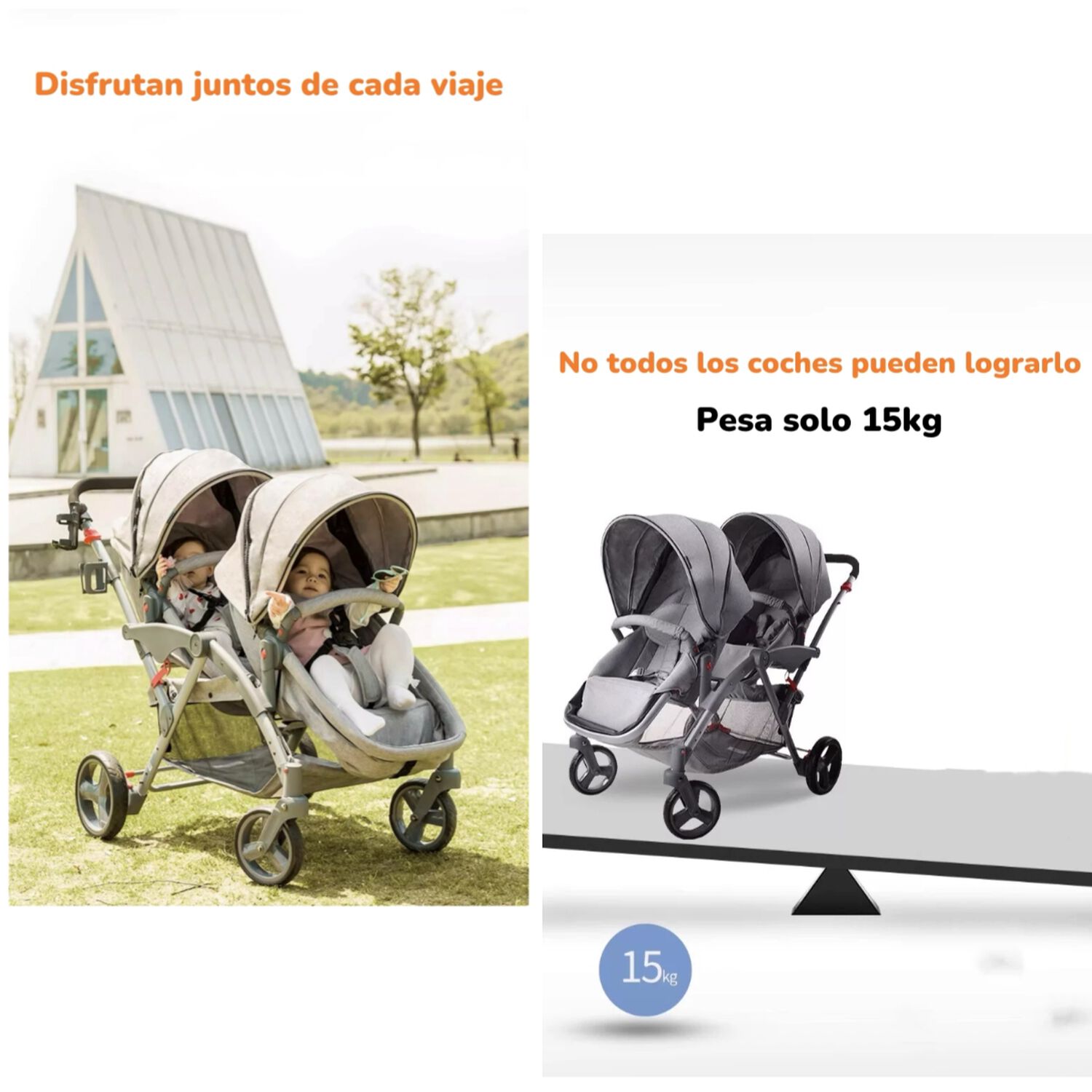 Coche Doble Duo Reclinable 9 Modos En 1 Lubabycas Gris image number 2.0