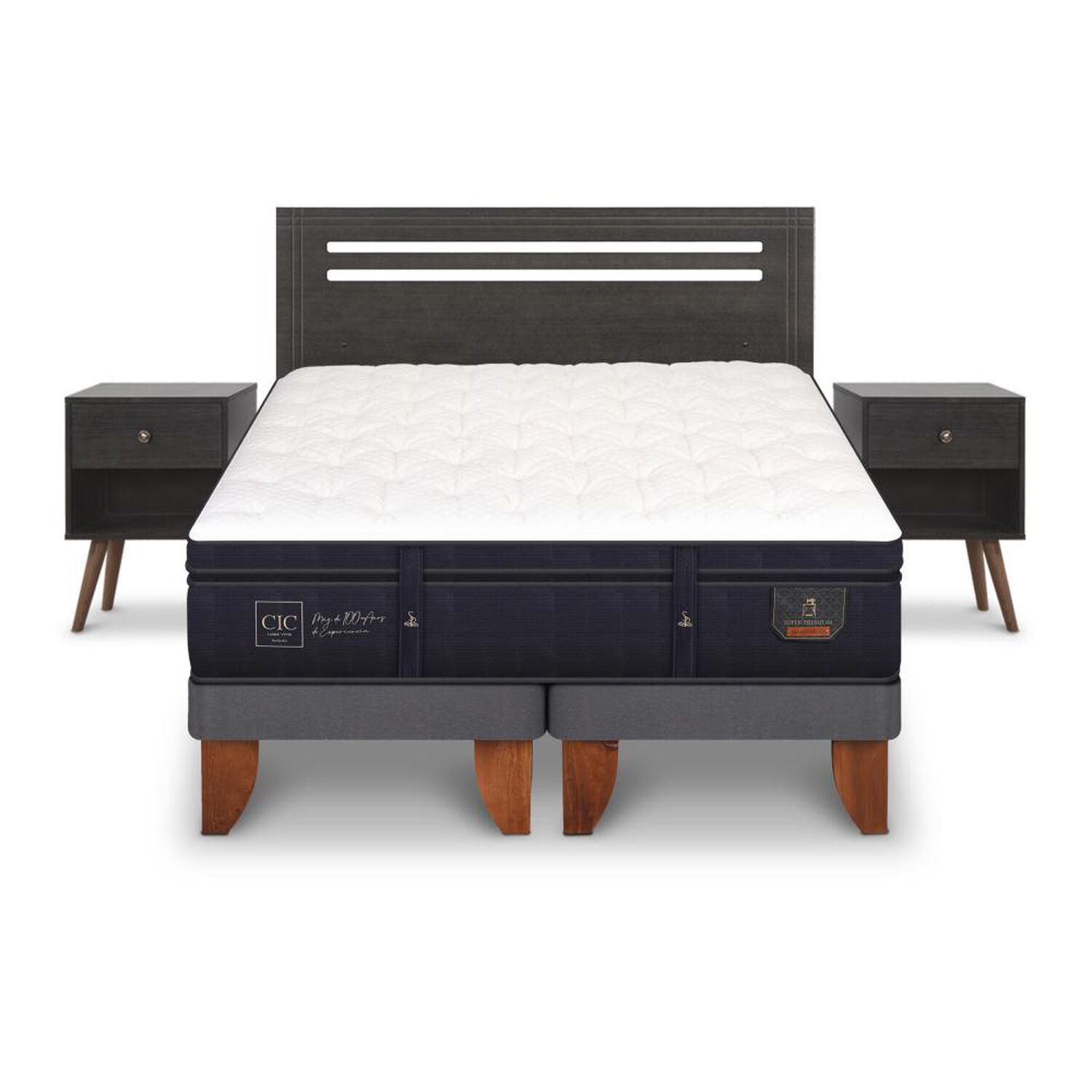 Cama Europea Cic Super Premium / 2 Plazas / Base Dividida + Set De Maderas image number 0.0
