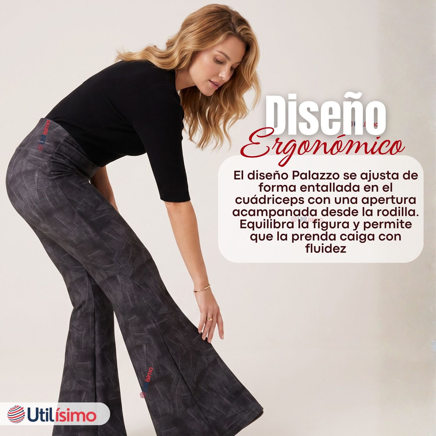 Calza Pantal&oacute;n Polar Con Chiporro Palazzo Mujer Elasticada T&eacute;rmica Negra image number 7.0