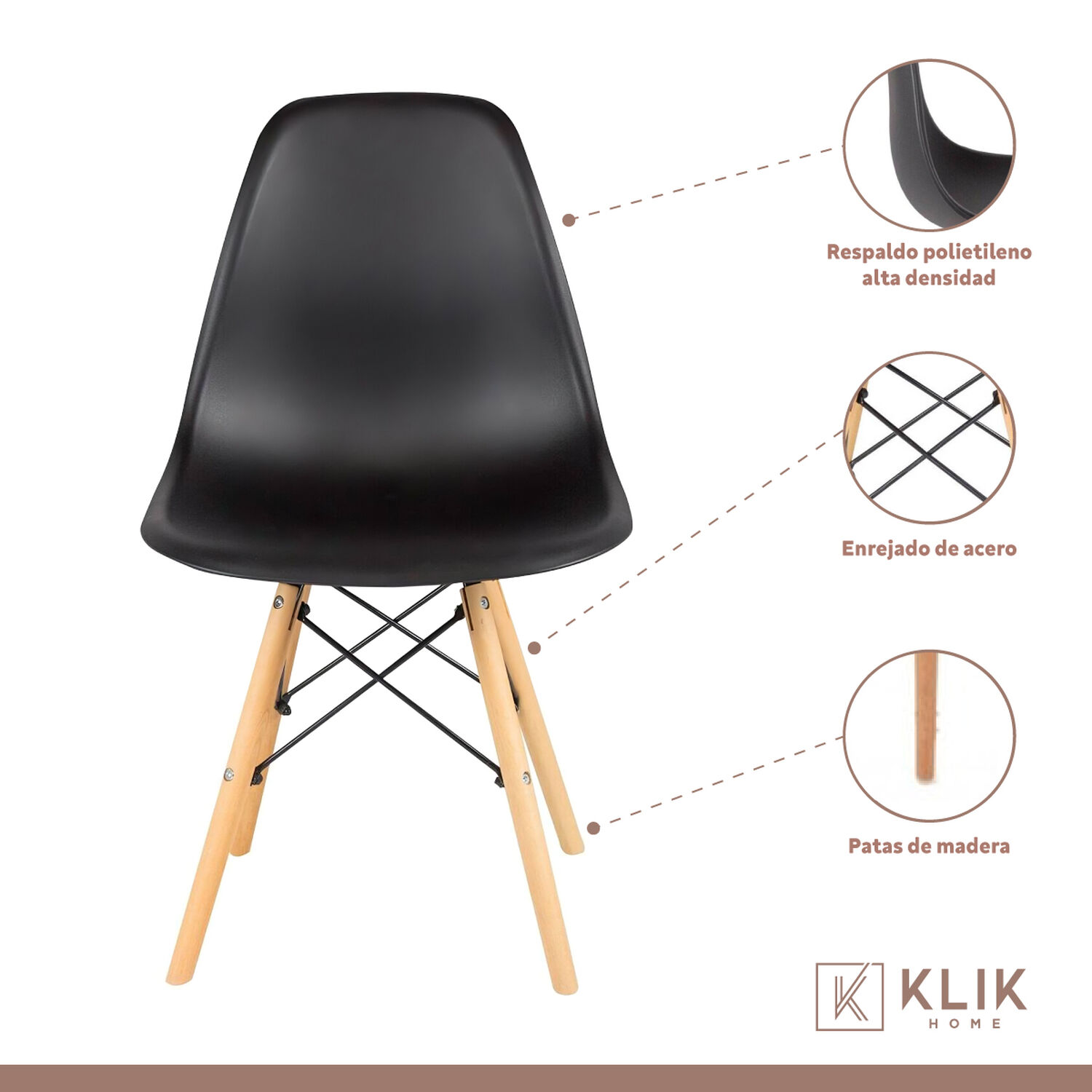 Comedor Mesa Eames Vidrio 100cm + 4 Sillas Eames Negras image number 3.0