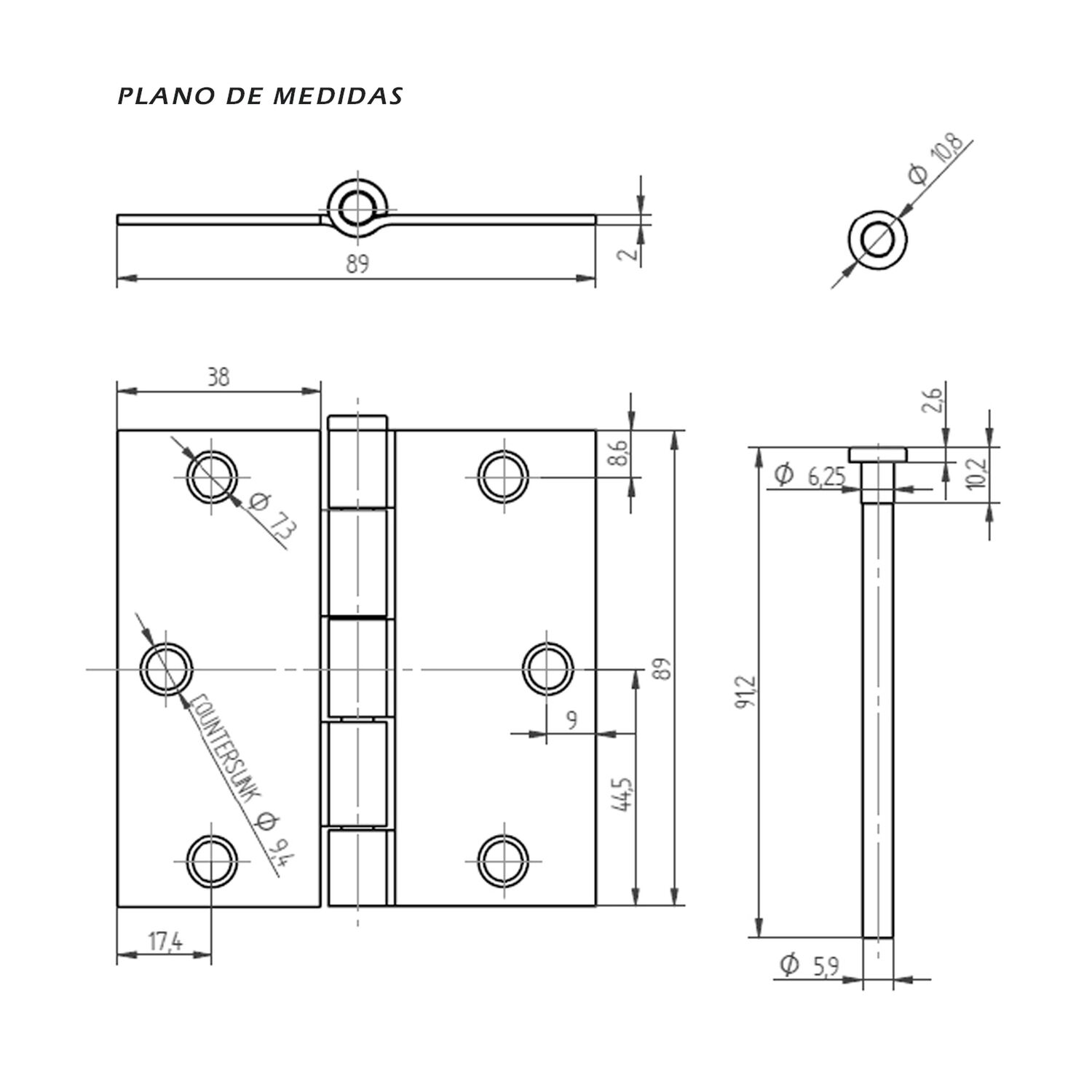 Pack 2 Bisagras Acero Odis 3,5&rdquo;&times;3,5&rdquo;&times;2,0mm - Plata image number 5.0