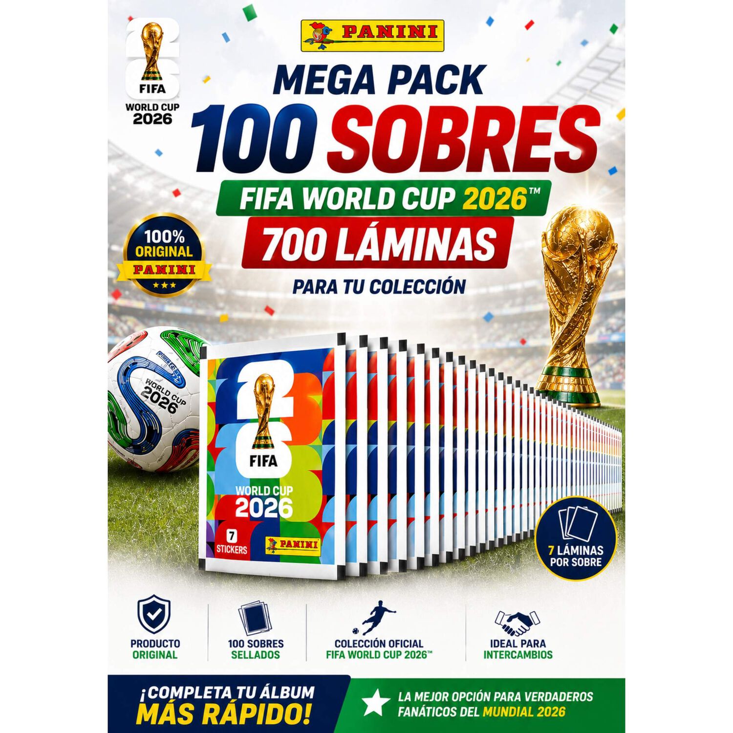 Pack 100 Sobres Oficiales Panini Mundial 2026 700 L&aacute;minas image number 5.0