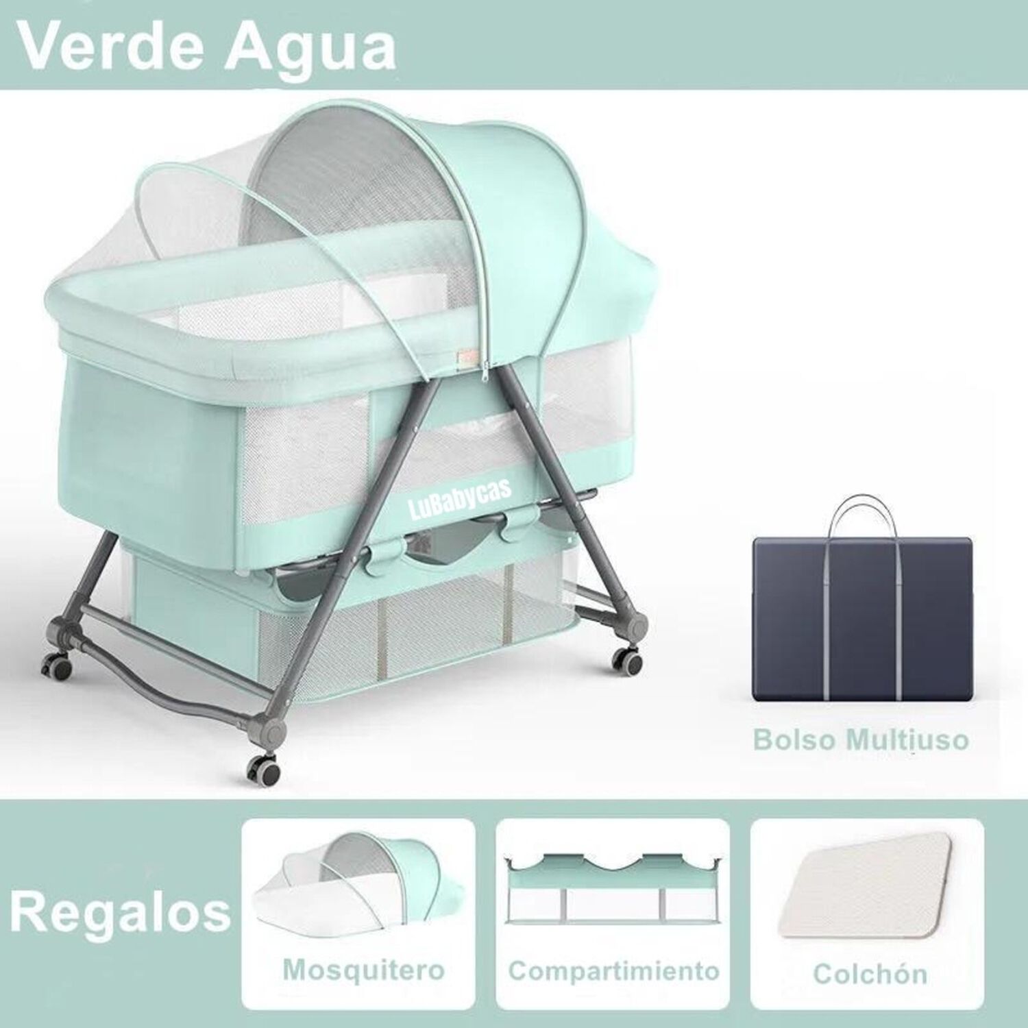 Cuna Beb&eacute; Con Accesorios Verde By Lubabycas image number 9.0