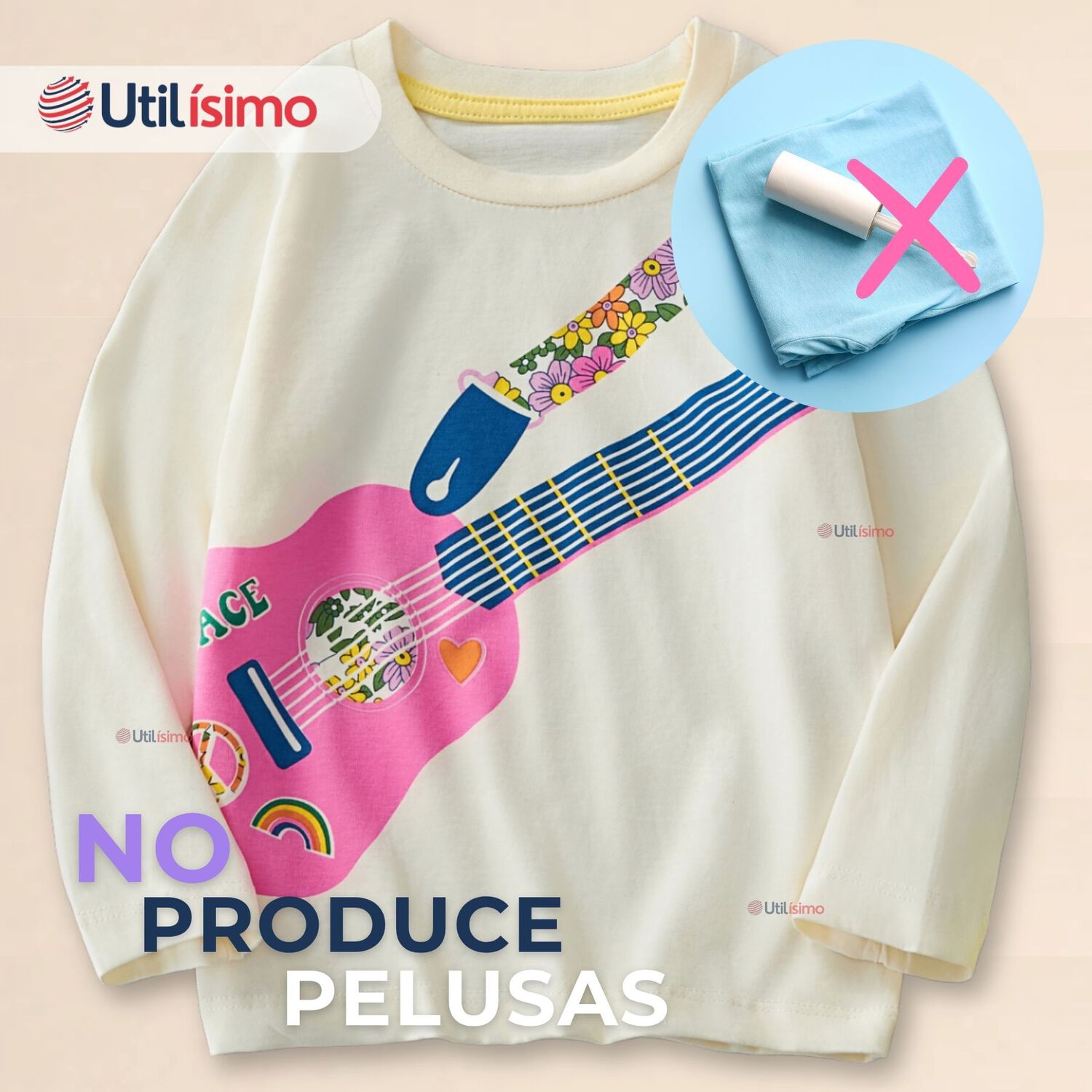 Polera Manga Larga Ni&ntilde;a 100% Algod&oacute;n Guitarra Blanco Camiseta image number 7.0