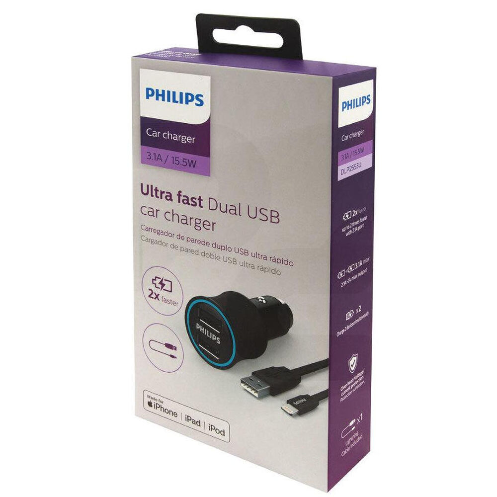 Cable Lightning + Cargador De Auto Usb Philips image number 3.0