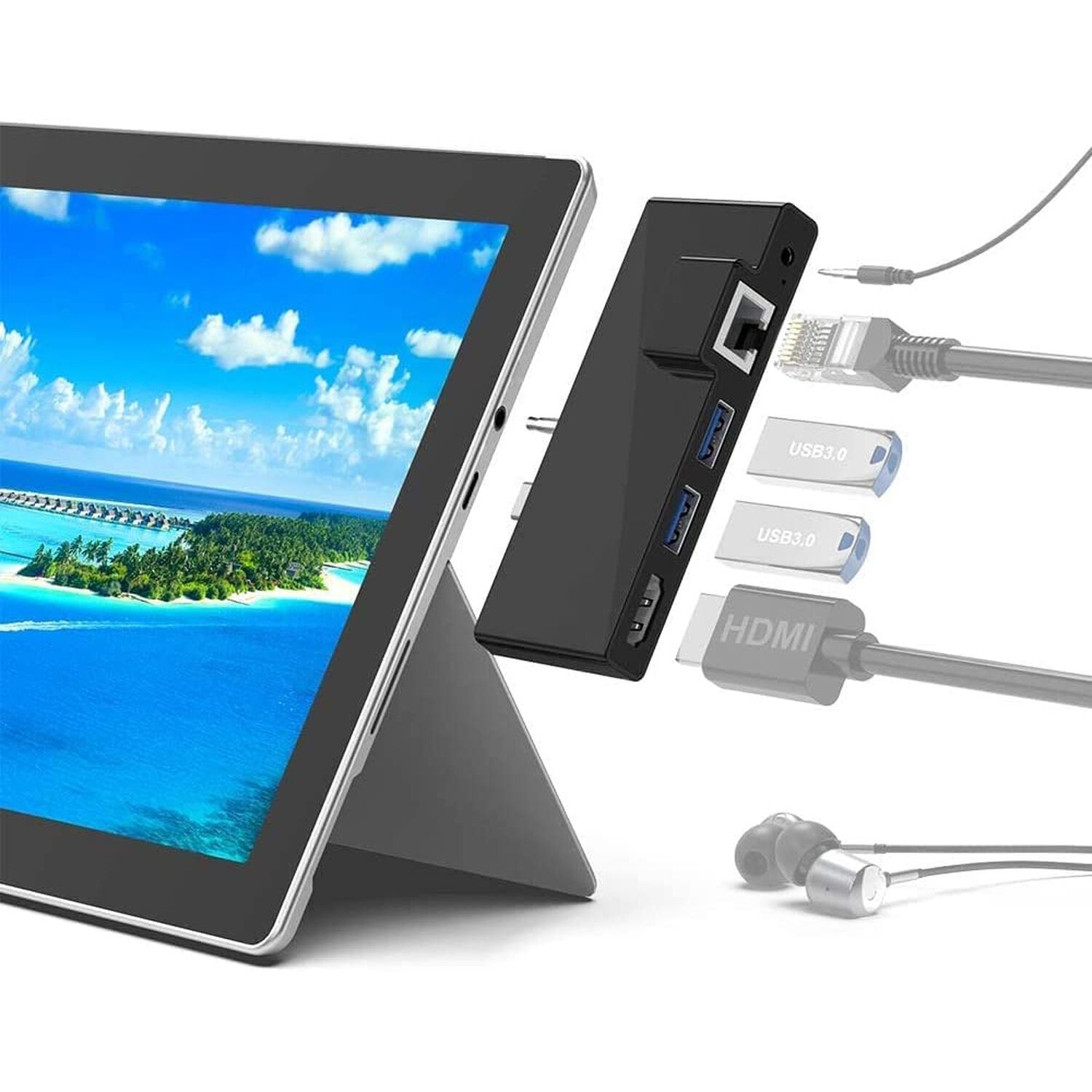 Surface Go Docking Station, 5 In 1 Surface Go Docking Station Usb C Hub Hdmi Adapter With 1000m Rj45 Ethernet,4k Hdmi, 2 Usb 3.0 Ports,audio/microphon image number 0.0