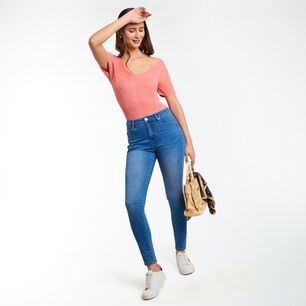 Jeans Tiro Medio Skinny Push Up Mujer Kimera