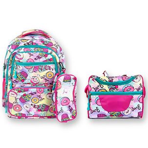Pack Mochila Lonchera Estuche 45cm Juvenil Escolar Donuts