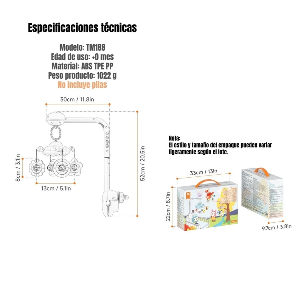 M&oacute;vil Proyector Luz Bluetooth Giratorio Tm188 Lubabycas image number 2.0